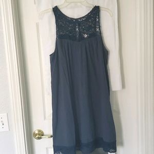Indigo Blue dress with Crochet neckline